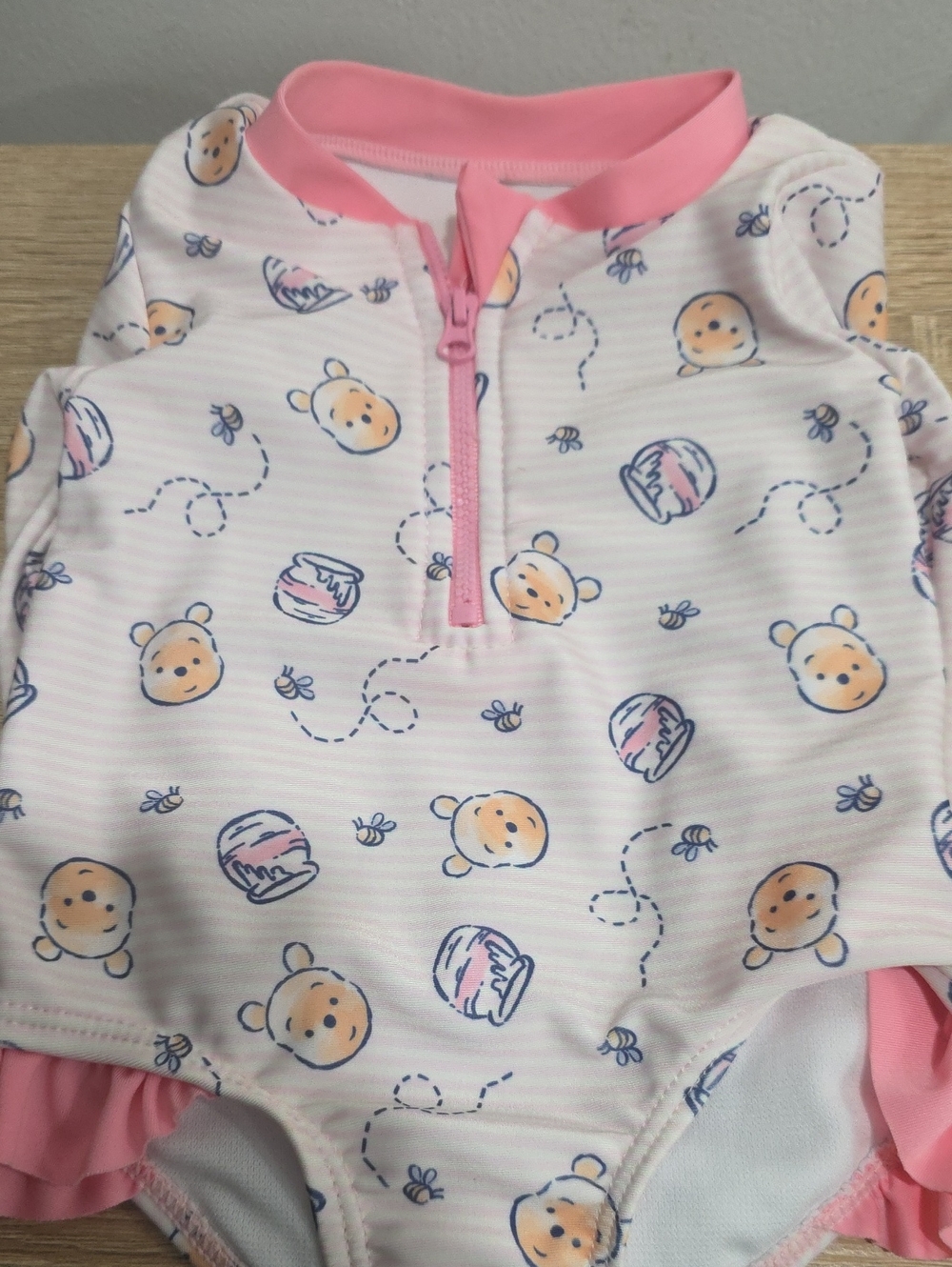 Disney Pink and White One-Piece Swim Suit with Bear & Cake Print